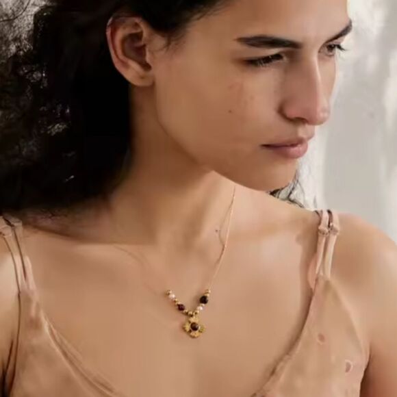 New 18k Gold SS Multicolor Beaded Necklace with  Pendant - Picture 4 of 8